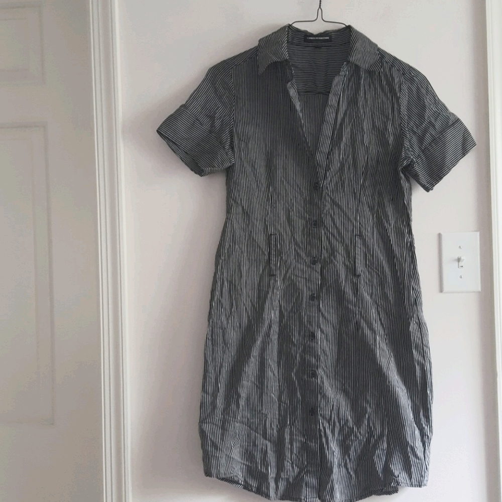 Black Pinstriped Mini Shirtdress